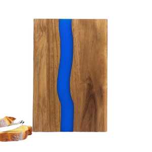 Planche à découper carrée en bois d'acacia avec résine époxy bleu foncé, plateau de service pour charcuterie et fromages, bloc de découpe de cuisine, compatible lave-vaisselle - Product Image 6