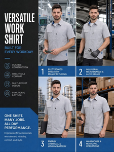 Men Short Sleeve Work Coverall Anti Static 100% Polyester Utility Uniform Button up Chest Pocket for Workshop Made Bangladesh - Product Image 6
