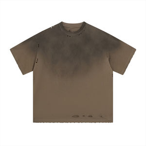 เสื้อยืดสไตล์สตรีทแวร์ แขนสั้น คอกลม ผ้าฝ้าย 100% น้ำหนักเบา สไตล์ดิสเทรส สำหรับฤดูร้อน รับผลิตแบบ OEM มีจำหน่าย - Product Image 1