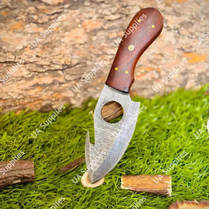 Cuchillo Skinner EDC de Acero de Damasco con Mango de Palisandro, Hoja de 8 Pulgadas con Punta Caída, Orificio para el Dedo, Uso Multiusos en Exteriores, DIY, OEM, Bajo MOQ - Product Image 2