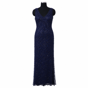Elegante Vestido de Noche Azul Marino con Lentejuelas Bordadas para Mujer, Cuello en V, Sin Mangas, Vestido Largo Formal para Fiesta, Boda, Invitada, Graduación - Product Image 1