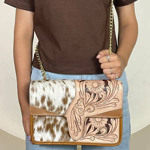 New Wholesale Manufacturer Western Floral <b>Tooled</b> Genuine <b>Leather</b> Crossbody Bag Genuine Cowhide <b>Leather</b> Women's Messenger Handbag - Product Image 4