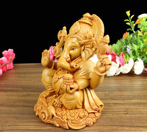 Statue de Ganesha en résine brune artisanale de Nirmala Handicraft, provenant du Rajasthan - Cadeau pour la Puja de Ganesha et diverses occasions, décoration de table - Product Image 3