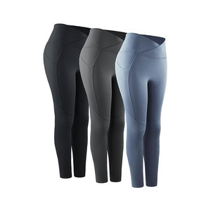 เลกกิ้งเอวสูงแบบเต็มตัว สีพื้น ยืดหยุ่น ระบายอากาศได้ดี สไตล์สปอร์ต ใส่ได้ทุกฤดู สำหรับผู้หญิง ผลิตจากผ้าถักผสมสแปนเด็กซ์และไนลอน - Product Image 1