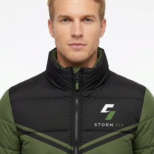Storm Fit Men's Green Black Puffer <b>Jacket</b> Stand Collar Zipper Closure Windproof Casual Winter Polyester Puffer <b>Jacket</b> - Product Image 5