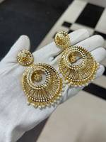 Boucles d'oreilles pendantes en perles Jadau plaquées rhodium, style vintage indien, pour mariages et fêtes, bijoux de déclaration inspirés de Kundan