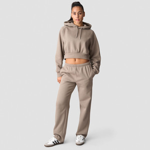 High Demanding Custom Logo Cropped Hoodie & <b>Jogger</b> <b>Matching</b> <b>Set</b> Women's Tracksuits Cotton Breathable Streetwear Women Sweatsuits - Product Image 1