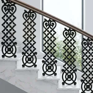 Panneau de rampe d'escalier en fer forgé orné, décorations en volutes, meneaux et balustres métalliques décoratifs pour rénovation d'escalier intérieur - Product Image 6