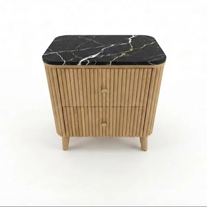 Mesa Auxiliar/De Noche Moderna con 2 Cajones y 5+ Compartimentos, Ecológica, de MDF de Acacia, Chapa de Roble Macizo y Tapa de Mármol para Salas de Estar/Comedores - Product Image 1