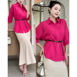 Vêtements en gros, vêtements écologiques, chemisier à manches longues pour femme, coupe décontractée et dos torsadé, haut uni décontracté pour le bureau - Product Image 2