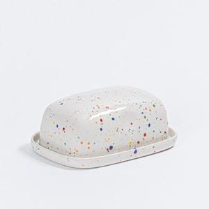 Pot à beurre de style campagnard avec couvercle à motif floral, plateau de service large, finition émaillée lisse, élégant pour la cuisine et la table - Product Image 6