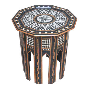 Mesa auxiliar octogonal hecha a mano de lujo con incrustaciones de nácar y hueso, mueble decorativo de madera dura, mesa auxiliar de estilo marroquí. - Product Image 2
