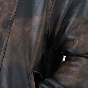 Veste d'hiver en cuir enduit pour homme, style classique, en cuir véritable, vêtement d'extérieur décontracté, avec logo frontal, coupe-vent, col carré, aspect synthétique - Product Image 4