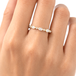 Anillo de Diamantes de Laboratorio Marquise y Redondos al por Mayor, Anillo de Diamantes de Eternidad Completa, Oro Sólido de 10K, 14K, 18K, Anillo de Boda Minimalista Apilable - Product Image 5