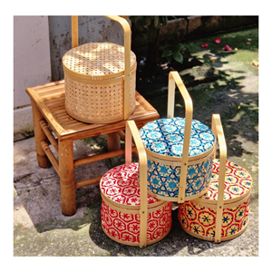 Square bamboo <b>basket</b> crafted from woven bamboo strips with handle for storing fruit cakes and decorative <b>display</b> Vietnam - Product Image 6