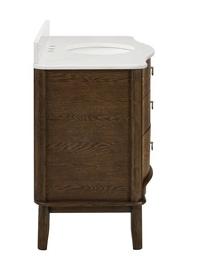 Meuble-lavabo de salle de bain moderne en bois courbé, étanche, avec trois tiroirs et poignées en laiton, unité de rangement sur pied - Product Image 3