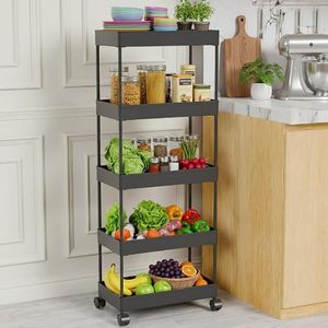 Cesta de Frutas Metálica de Dos Niveles, Organizador de Cocina Rectangular, Diseño Minimalista, Color Negro - Product Image 1
