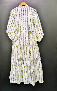 Robe midi décontractée en coton imprimé style A-line avec pompon naturel pour les soirées, les promenades, les rencontres entre amis, élégante et confortable - Product Image 4