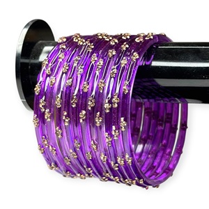 Fashion Emerald Cut Raindrop Purple Transparent Gold Plated Kashmiri <b>Bangles</b> with Stone Work Elegant Daily Wear Festive - Product Image 1