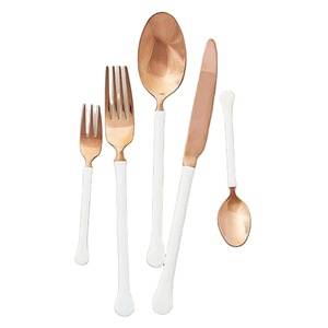 Copper <b>Cutlery</b> <b>Set</b> White Handles Food Grade High Quality Flatware <b>Sets</b> <b>Reusable</b> Dishwasher Safe <b>Cutleries</b> Event Supplies - Product Image 1