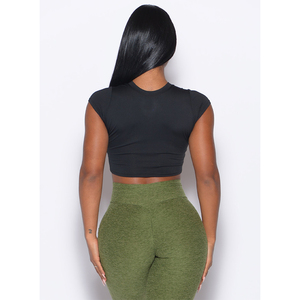 Al Nolan Enterprises - Top Corto Negro para Mujer Talla Grande, Leggings Verdes de Cintura Alta, Color Sólido, Sin Mangas, Cuello Redondo, Casual, Verano - Product Image 4