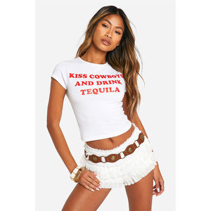 Womens Graphic Crop Top Printed Slogan Short Sleeve Slim Fit Casual Fashion Streetwear - Product Image 5