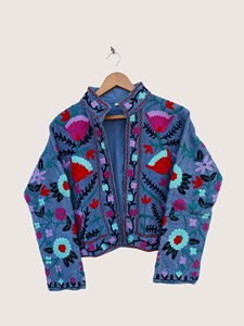 Veste en coton brodée florale bohème, col montant, manches longues, fermeture éclair, longueur courte, vêtements d'extérieur décontractés pour femmes - Product Image 5