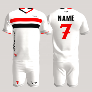 Ensemble d'uniformes de football personnalisés de haute qualité, imprimés, 100 % polyester, respirants, extensibles dans quatre directions, séchage rapide, manches courtes, unisexe - Product Image 3