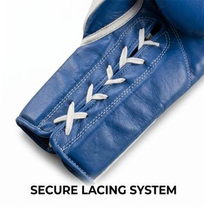 Gants de boxe personnalisés en cuir de vache bleu, respirants, légers, protection UV, extensibles, avec lacets, soutien du poignet, unisexe, pour la boxe - Product Image 6