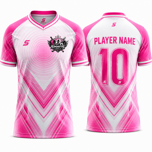 Camiseta de Fútbol Rosa y Blanca para Hombre y Adulto, Manga Corta, Absorbe la Humedad, Sublimada, Cuello en V, para Adulto, ¡Oferta! - Product Image 1