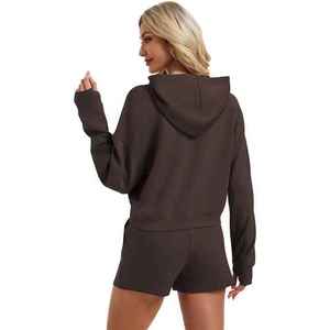 Women's Casual Summer Heavyweight Pullover Hoodie And <b>Drawstring</b> Shorts Set Printed Breathable Streetwear Outdoor Two Piece Set - Product Image 4
