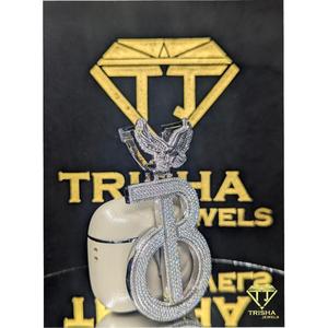 Pendentif personnalisé de luxe avec initiale « B », diamant de laboratoire VVS, argent 925, style hip-hop, bijoux sertis de pierres, par Trisha Jewels - Product Image 5