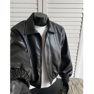 Chaqueta de cuero retro americana unisex, chaqueta formal de moda, corte ajustado, cuello alto, chaqueta de PU, chaqueta de motociclista con cremallera para hombre. - Product Image 2