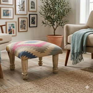 Hot Selling Vintage Kilim <b>Stool</b> Light Weight Square Portrait Design Woven Fabric Home Christmas Decor Factory Supply Portable - Product Image 1