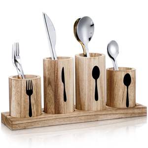 Caja de almacenamiento de cubiertos de madera natural para mesa de comedor, organizador de cucharas, tenedores y cuchillos con material ecológico. - Product Image 3