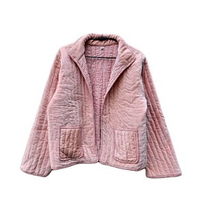 Veste kimono matelassée en velours pour femme, broderie en coton, longueur standard, réversible, ouverte sur le devant, rayures automnales - Product Image 1