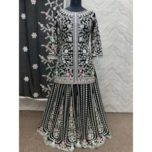 Ensemble haut et dupatta noir fantaisie pour femmes HK avec travail à la main en pierre élégante, costume Garara taille 2XL - Product Image 6