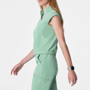 Ensemble de blouses médicales unisexes vert menthe à manches courtes en tissu extensible Spandex pour hôpital, uniforme de soins de santé, vêtements en tissu tissé - Product Image 2