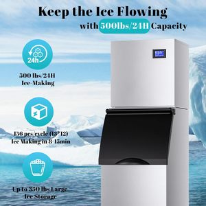 เครื่องทำน้ำแข็งเชิงพาณิชย์ 500 ปอนด์/24 ชม. พร้อมถังเก็บน้ำแข็ง 350 ปอนด์, เครื่องทำน้ำแข็งอุตสาหกรรมขนาด 22 นิ้ว ผลิตน้ำแข็งพร้อมใช้งานใน 8-15 นาที - Product Image 2