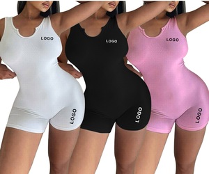 Combinaison sans manches en tricot sans couture pour femme, couleur unie, col rond, taille mi-haute, au-dessus du genou, décontractée, coupe classique, idéale pour l'été - Product Image 1