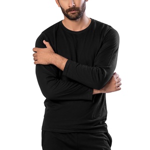 Nueva Camiseta al por Mayor con Logotipo Personalizado, Cuello Redondo, Manga Larga, 385 GSM, 100% Algodón, Lisa, para Hombre - Product Image 1