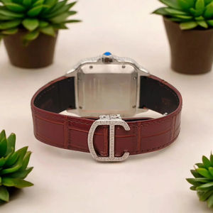 Montre de luxe élégante avec diamants Moissanite glacés, bracelet en cuir marron, cadran à chiffres romains, style vintage hip-hop, montre personnalisée avec bracelet en caoutchouc - Product Image 4