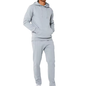 Conjunto Deportivo de Sudadera con Capucha Gris Claro para Hombre - Conjunto de Sudadera y Pantalones Deportivos Lisos con Logotipo Personalizado, Ropa Deportiva Informal de Dos Piezas - Product Image 1