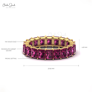 <b>Top</b> Product Natural 4x3mm Octagon Cut Rhodolite Garnet Eternity Gemstone Band with 14k Solid Yellow Gold <b>Wedding</b> Engagement Ring - Product Image 2