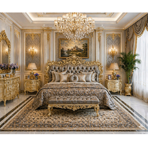 Ensemble de meubles de chambre à coucher de style Birmingham en or antique, lit double en teck exclusif avec commode, finition dorée de luxe, ensemble de lit UK - Product Image 1