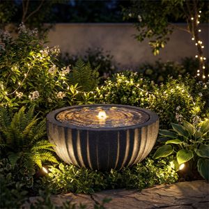 Fontana a Sfera Moderna da 18 Pollici con 6 Luci LED, in Resina Grigia per Interni ed Esterni, Applicazione Alberghiera, Materiale in Acciaio Inox e Pietra - Product Image 2