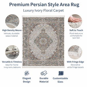 Tapis de style persan en soie ivoire, motif puzzle, vintage, antidérapant, antibactérien, à poils moyens, pour salon, chambre à coucher, décoratif - Product Image 6