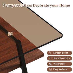Set di 3 Tavolini da Caffè e Tavolini Laterali in Vetro Marrone Moderno, Vetro Temperato con Strato in MDF per Soggiorno - Product Image 6