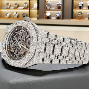 Reloj de pulsera analógico de lujo para hombre, acero inoxidable de alta calidad, Diamante de moissanita de dos tonos único, 41mm, cristal envejecido helado, Hip Hop - Product Image 1