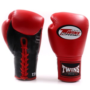 Premium Quality Custom Brand Logo Cowhide Leather Twins Boxing <b>Gloves</b> Black & Red Laced Wrist For Muay Thai Training Sports - Product Image 1